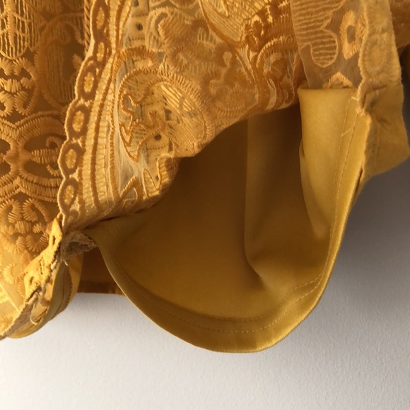 Boho Crochet Lace Embroidery Golden Yellow 3/4 Sleeve top Small - Picture 7 of 13